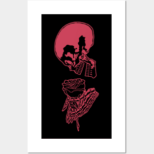 Skull and Rose Ink Art Tattoo Retro Red Posters and Art